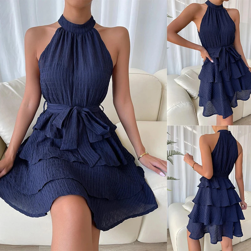 2022 New Kpop Fashion Women's Graceful Solid Lace Up Halter Dress Summer Mini Sleeveless Ball Gown Lady Evening Party Dresses
2022 New Kpop Fashion Women's Graceful Solid Lace Up Halter Dress Summer Mini Sleeveless Ball Gown Lady Evening Party Dresses