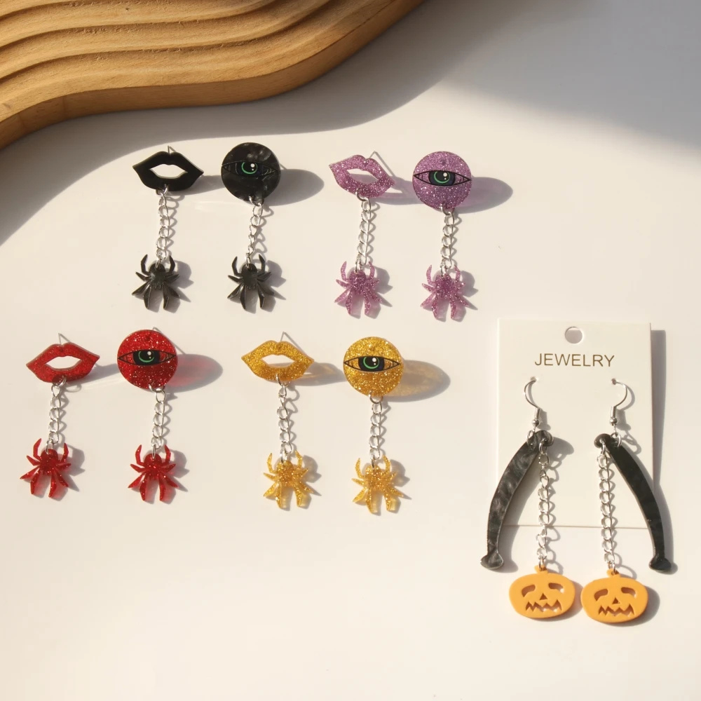 

Funny Halloween Spider Pumpkin Lips Asymmetrical Dangle Acrylic Earrings Halloween Cute Vintage Harajuku Ghost Women Jewelry