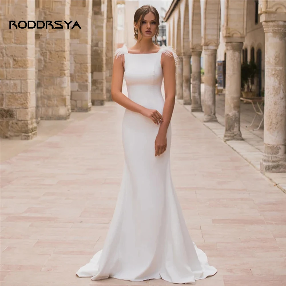

RODDRSYA Simple Wedding Dresses Mermaid 2022 Pearls Feathers Backless Elegant Bridal Gowns Reception Bride Robe Vestido De Noiva