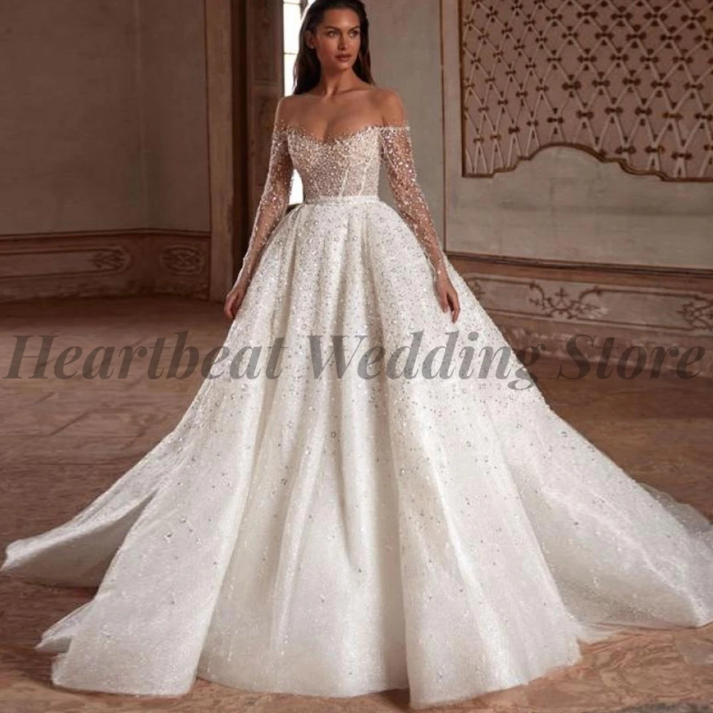 Gorgeous A-Line Wedding Dress with Sweetheart Off-The-Shoulder Backless Court Train Sequins for Brides Robe De Mariee 2023
Gorgeous A-Line Wedding Dress with Sweetheart Off-The-Shoulder Backless Court Train Sequins for Brides Robe De Mariee 2023