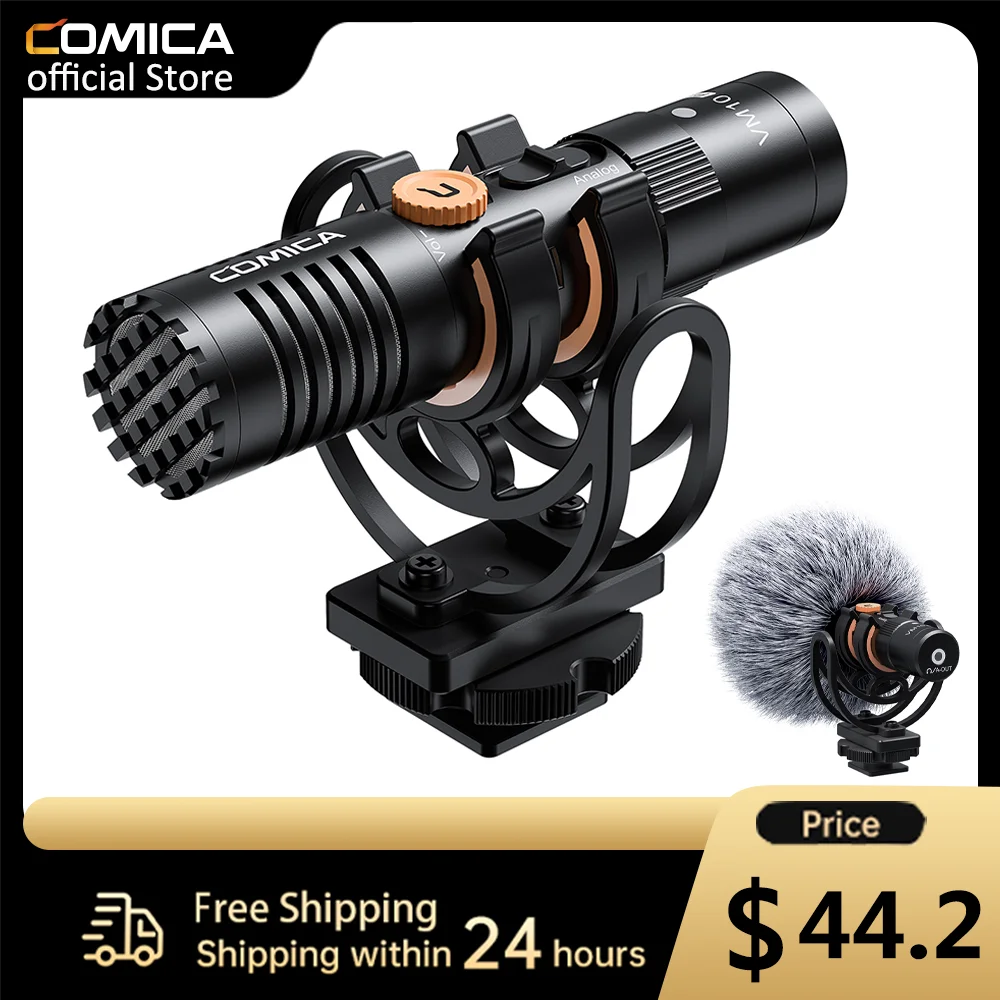 

Микрофон для камеры Comica VM10 Pro с амортизирующим креплением, контролем усиления и «дэдкэт», микрофон для видеокамеры для смартфонов, Dslr-камеры