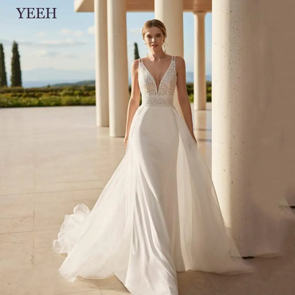 YEEH Mermaid Wedding Dresses For Women Lace Appliques Robe Mariée V-Neck Sleeveless Detachable Train Vestido De Novia Sirena
YEEH Mermaid Wedding Dresses For Women Lace Appliques Robe Mariée V-Neck Sleeveless Detachable Train Vestido De Novia Sirena