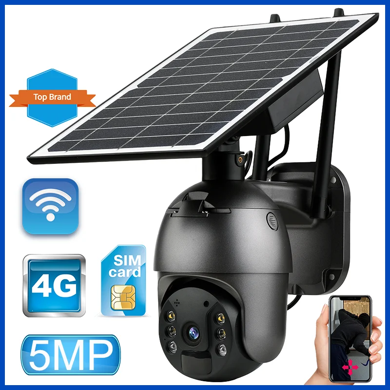 

3MP/5MP 4G SIM Card slot 360 8W Solar Camera PTZ Outdoor PIR Detection Night Vision CCTV battery powered Security WIFI IP Camera