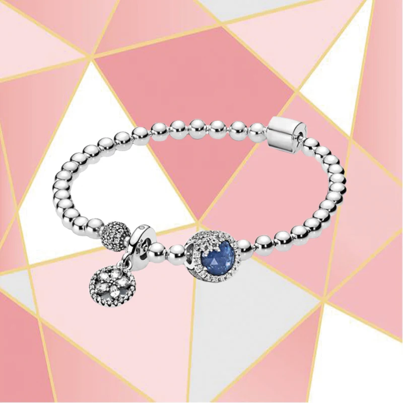 

2022 New 100% High Quality S925 Sterling Silver Cerulean Silver Star Bracelet Set Women Fashion Diy Light Luxury Jewelry Gift