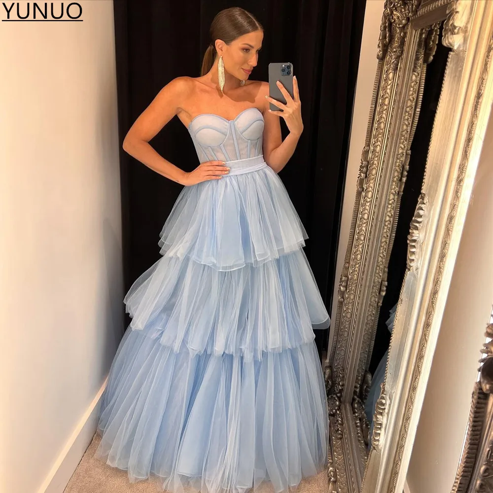 YUNUO vestidos de gala A-line Tiered Tulle Prom Dresses Sky Blue Sweetheart Evening Gowns Backless Zipper Special Occasion Dress
YUNUO vestidos de gala A-line Tiered Tulle Prom Dresses Sky Blue Sweetheart Evening Gowns Backless Zipper Special Occasion Dress