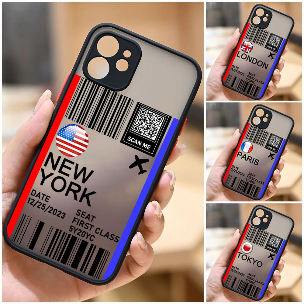 

New York LA Air Ticket USA City London Paris Tokyo Travel Translucent Phone Case For iPhone 13 14 12 8 7 Plus X XR 11 Pro MAX