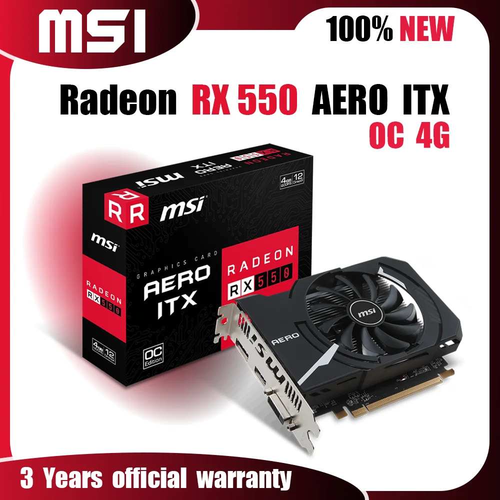 

NEW MSI Radeon RX 550 AERO ITX OC 4G Graphics Cards GDDR5 4GB Video Cards GPU 128Bit Radeon RX 550 PCIE3.0 Clock 1203MHz