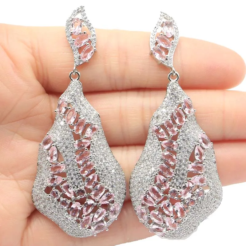 68x28mm European Design Long Big Heavy 16.7g Pink Morganite CZ Ladies Engagement Wedding Silver Earrings Eye Catching
68x28mm European Design Long Big Heavy 16.7g Pink Morganite CZ Ladies Engagement Wedding Silver Earrings Eye Catching