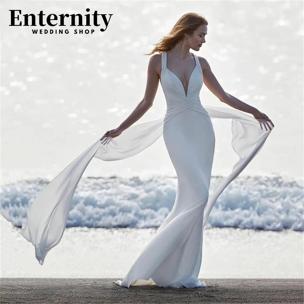 Flowy Mermaid Deep V Neck Beach Wedding Dress Criss Cross Sleeveless Backless Simple Bridal Gowns 2022 Vestidos De Novia
Flowy Mermaid Deep V Neck Beach Wedding Dress Criss Cross Sleeveless Backless Simple Bridal Gowns 2022 Vestidos De Novia