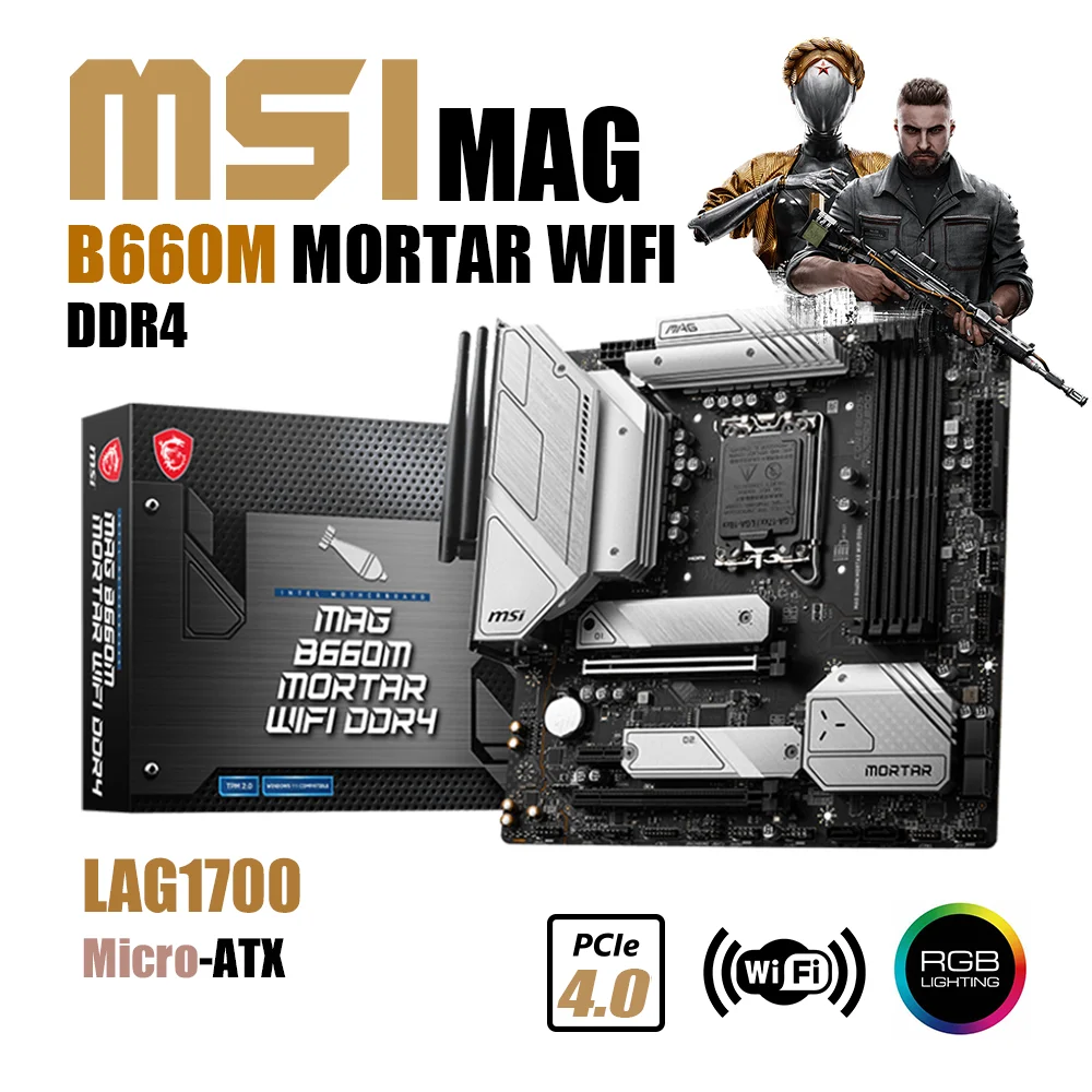 

MSI MAG B660M MORTAR WIFI DDR4 LGA1700 Motherboard B660 Mainboard 128G 4800(OC) Support Intel 12th 13th Gen i3 i5 i7 i9 Kit mATX
