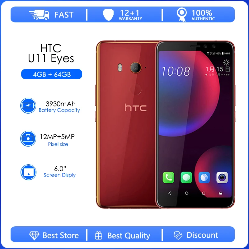 

HTC U11 EYEs Refurbished-Original Octa Core 6.0Inch 4GB RAM 64GB ROM 1080P 12.0MP Camera Snapdragon652 Dual SIM Unlocked Phone