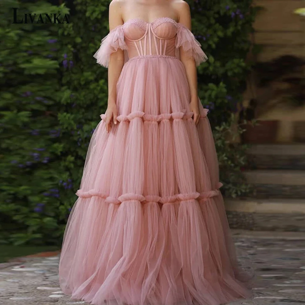 LIVANKA Lovely Evening Prom Dresses Pink Tiered Sweetheart Off the Shoulder Pleated Engagement Party Customised Abendkleider
LIVANKA Lovely Evening Prom Dresses Pink Tiered Sweetheart Off the Shoulder Pleated Engagement Party Customised Abendkleider