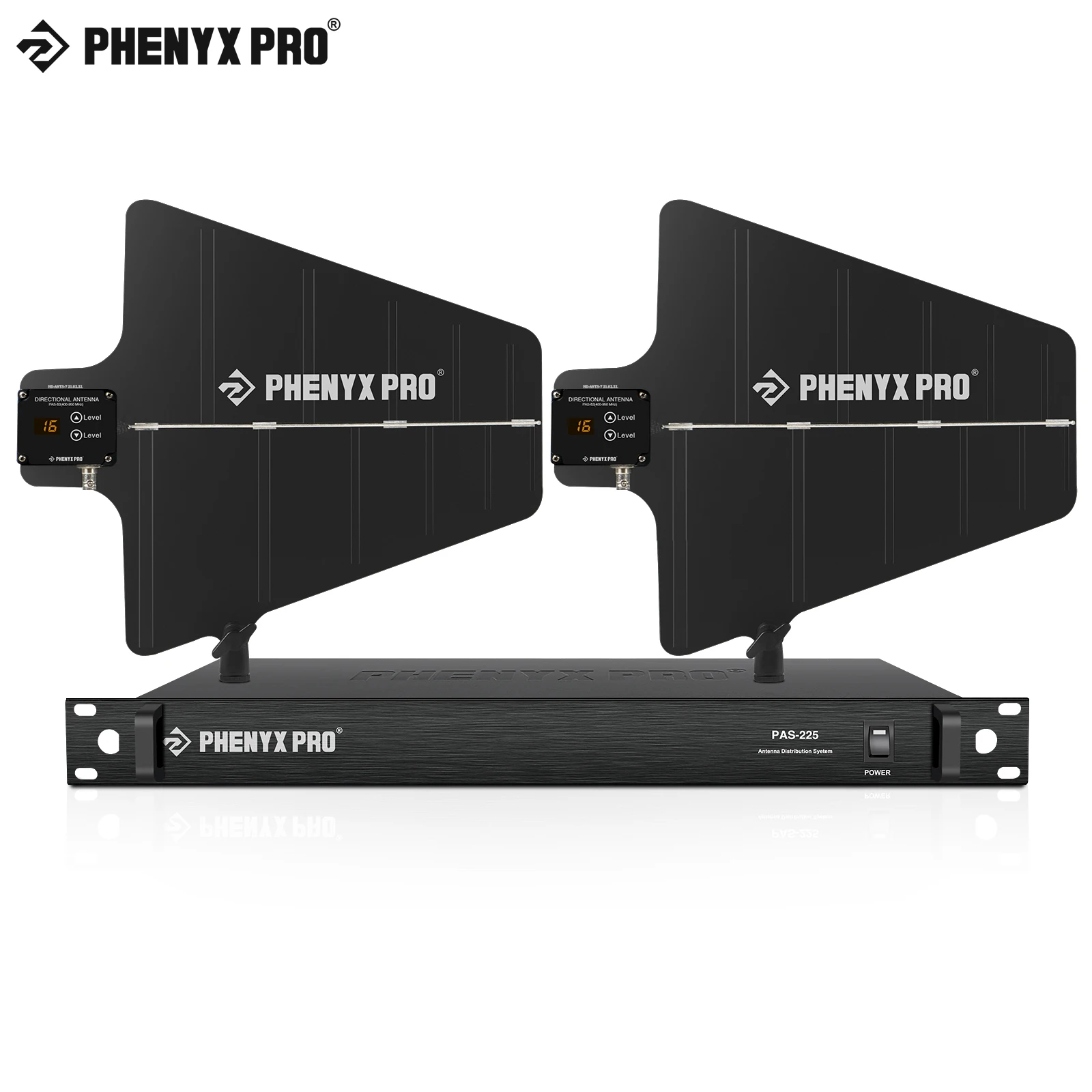 Phenyx Pro PAS-225X UHF Wireless Antenna Distribution System Bundle, Active Directional Antennas, 8 Outputs + 2 Cascade Ports
Phenyx Pro PAS-225X UHF Wireless Antenna Distribution System Bundle, Active Directional Antennas, 8 Outputs + 2 Cascade Ports
