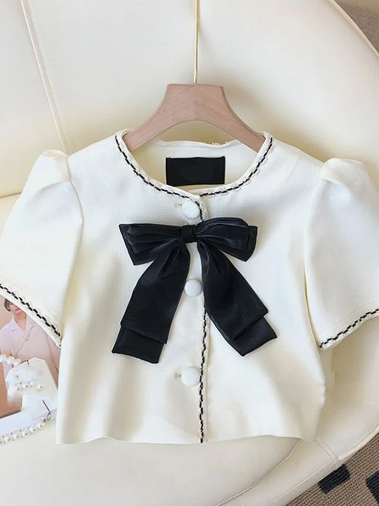 Korean Fashion Summer Bow O Neck Short Sleeve Blouse Women Short Tops Single-breasted Straight Shirts Fashion Clothing
Korean Fashion Summer Bow O Neck Short Sleeve Blouse Women Short Tops Single-breasted Straight Shirts Fashion Clothing