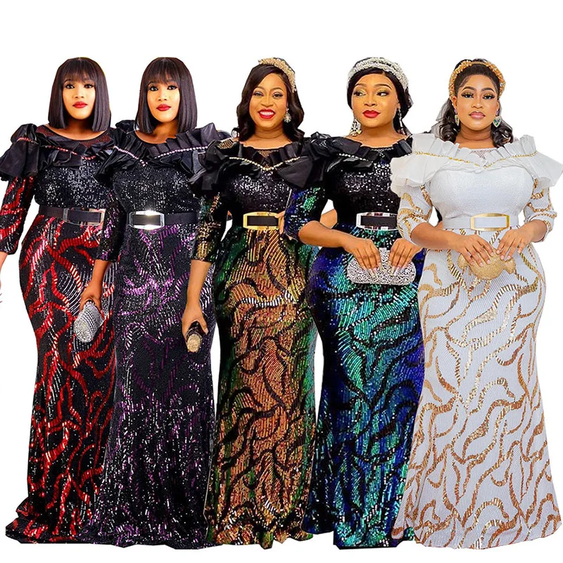 African Dresses for Women 2022 Lady Elegant Glittering Evening Dress Sequin Sexy Party Gowns with Belt Luxury Clothes Plus Size
African Dresses for Women 2022 Lady Elegant Glittering Evening Dress Sequin Sexy Party Gowns with Belt Luxury Clothes Plus Size