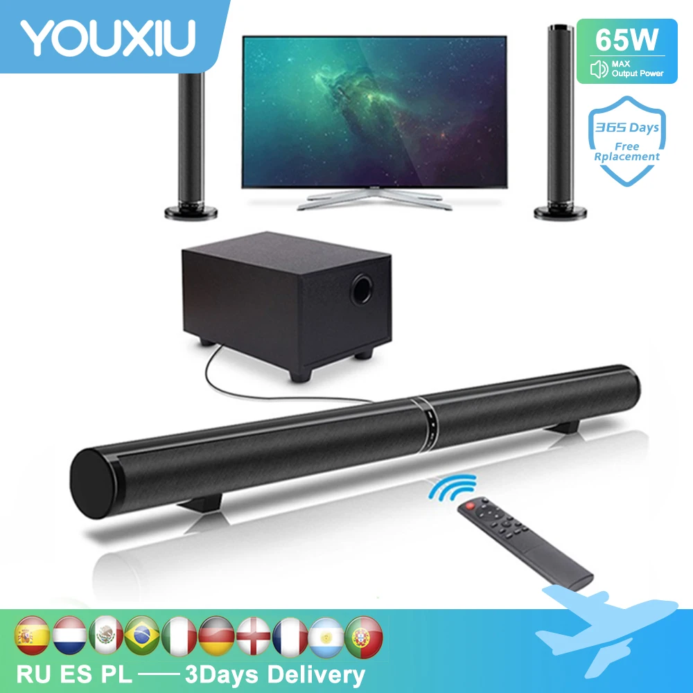 

YOUXIU 65W TV Sound Bars Home Theater Soundbar Separable Bluetooth 5.0 Speakers Echo Wall Bar With Subwoofer Support Optical AUX