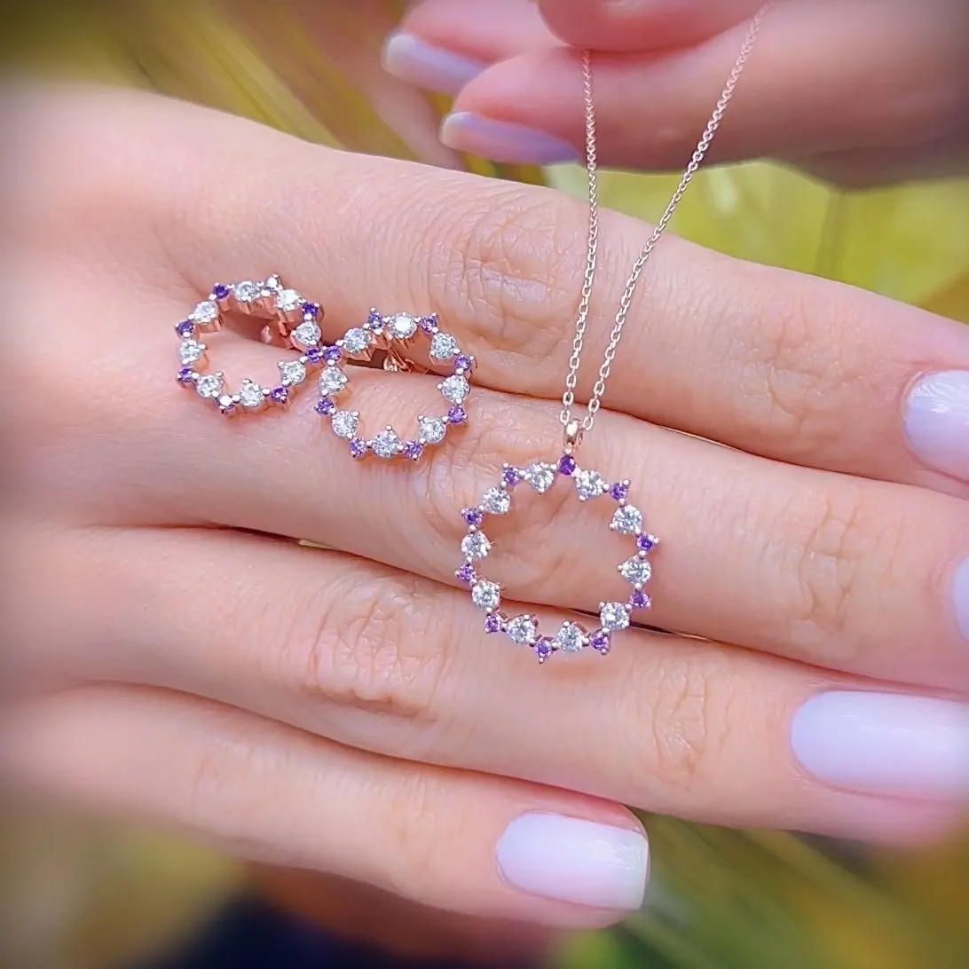 Diamond Mount Amethyst Charm Rose Color Silver Double Set Silver Earrings Necklace Lilac Stone Ring Shaped
Diamond Mount Amethyst Charm Rose Color Silver Double Set Silver Earrings Necklace Lilac Stone Ring Shaped