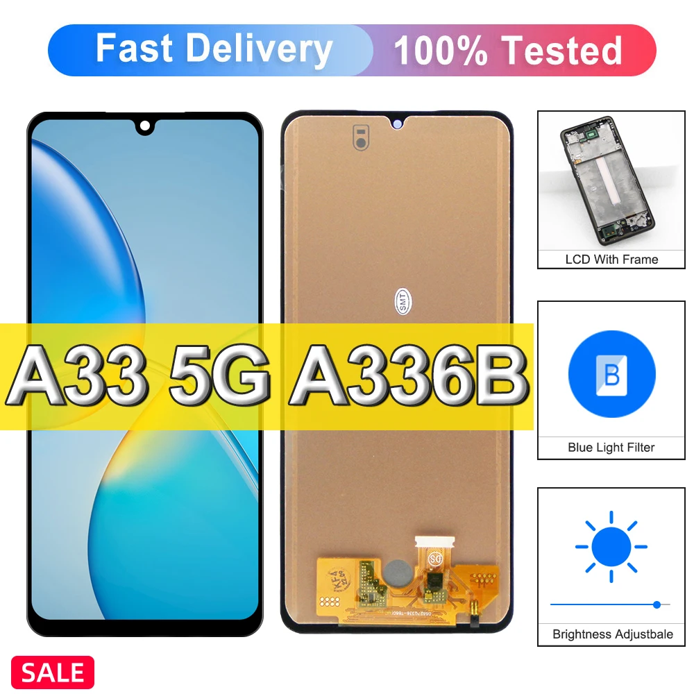 ЖК-дисплей AMOLED для Samsung Galaxy A33, дисплей с сенсорной панелью и дигитайзером в сборе для Samsung A336, A336F, сменный экран с рамкой
ЖК-дисплей AMOLED для Samsung Galaxy A33, дисплей с сенсорной панелью и дигитайзером в сборе для Samsung A336, A336F, сменный экран с рамкой
