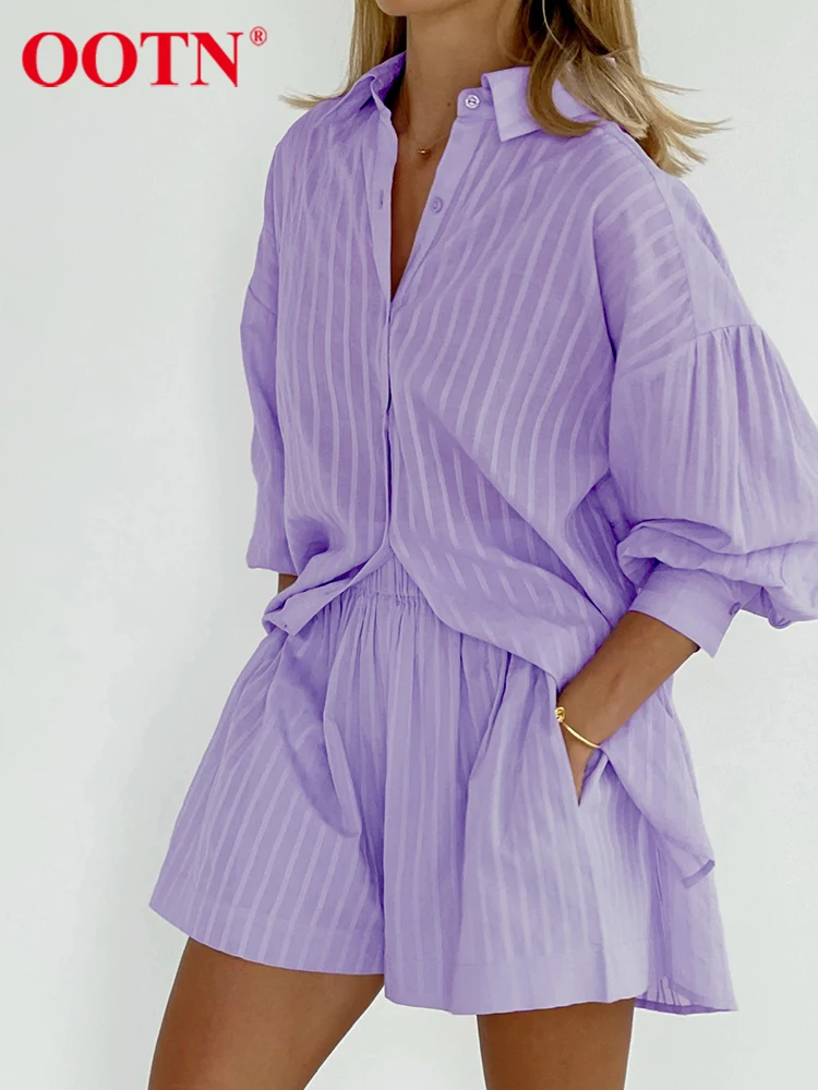 OOTN Casual Shorts Sets Striped Jacquard 2 Pieces Cozy Lapel Lantern Sleeve Shirt Summer Outfit Elastic Waist Shorts Women Suits
OOTN Casual Shorts Sets Striped Jacquard 2 Pieces Cozy Lapel Lantern Sleeve Shirt Summer Outfit Elastic Waist Shorts Women Suits