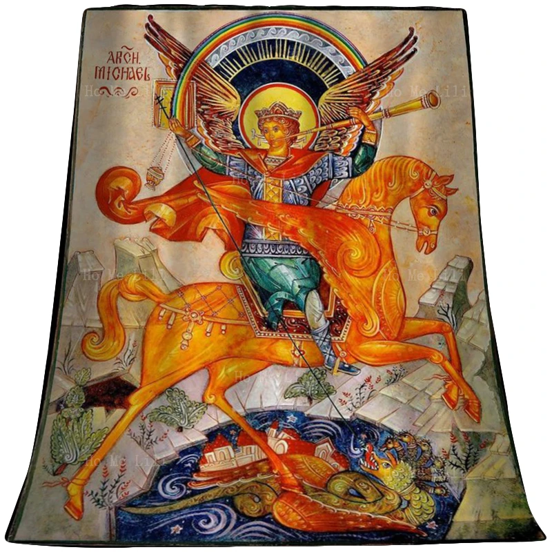 

Chaplet Of Saint Michael The Archangel Trampling Down The Demons Apocalypse Icon Flannel Blanket By Ho Me Lili Fit For Sofa
