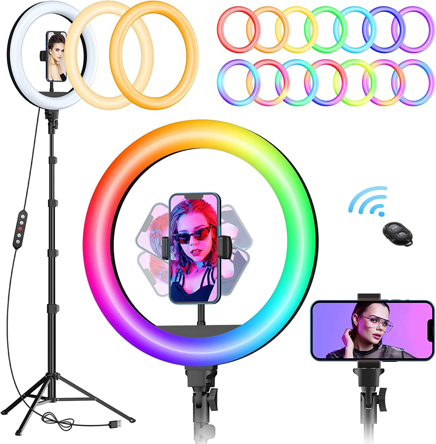 Кольцевой светодиодный светильник, 10 "12" RGB со штативом, 3 режима и 39 цветов, для селфи, 63 "подстасветильник и беспроводной пульт дистанционног...
Кольцевой светодиодный светильник, 10 "12" RGB со штативом, 3 режима и 39 цветов, для селфи, 63 "подстасветильник и беспроводной пульт дистанционног...
