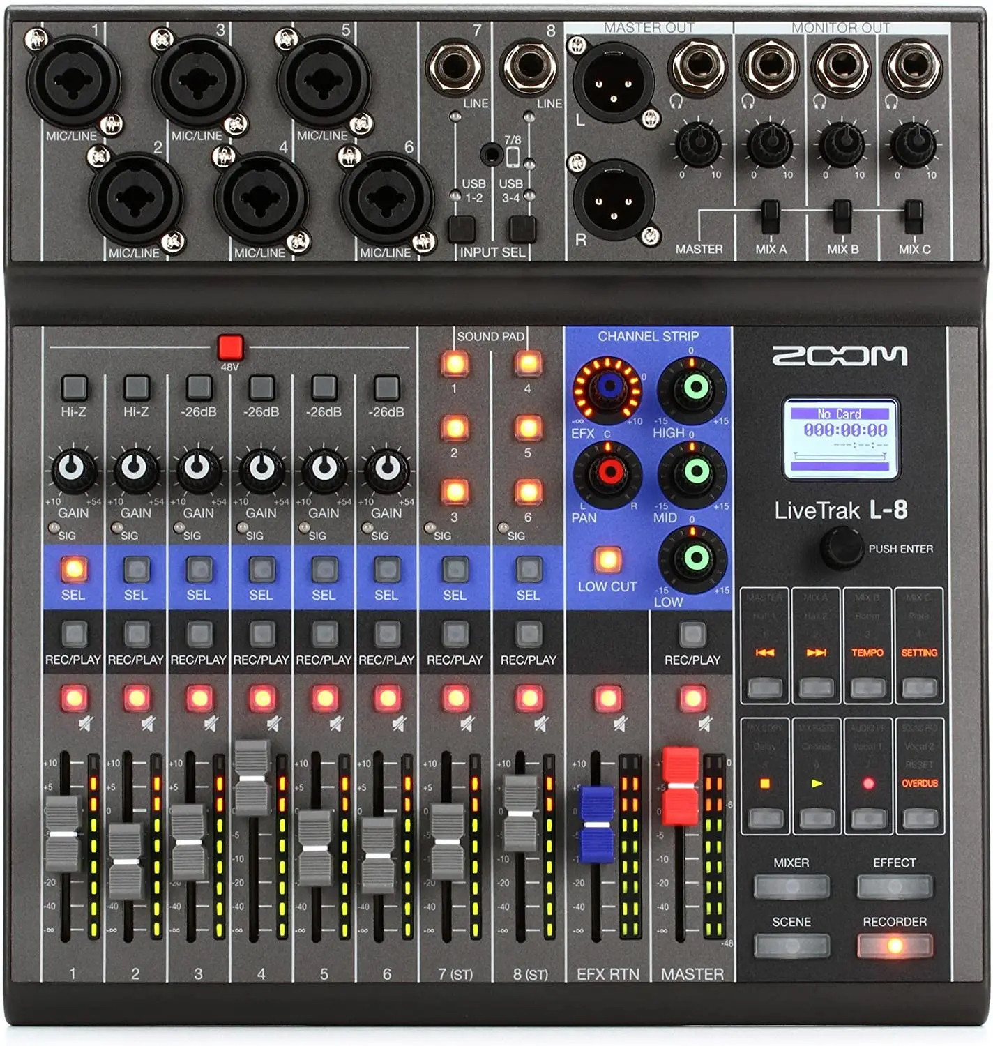 Zoom LiveTrak L-8 Podcast Recorder, Battery Powered, Digital Mixer and Recorder, Music Mixer, Phone Input, Sound Pads, 4 Headpho
Zoom LiveTrak L-8 Podcast Recorder, Battery Powered, Digital Mixer and Recorder, Music Mixer, Phone Input, Sound Pads, 4 Headpho