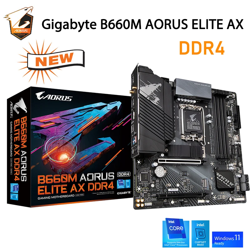 

Материнская плата LGA 1700 Gigabyte B660M AORUS ELITE AX DDR4 Intel B660 WIFI Материнская плата PCIe 4,0 Intel процессор 12-го поколения