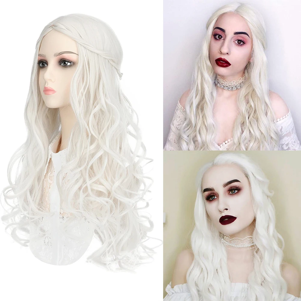 

SHANGZI Game Anime Demon Slayer Cosplay Wig Pre Styled 90cm Long Ash Bionde Wave wig Heat Resistant Synthetic