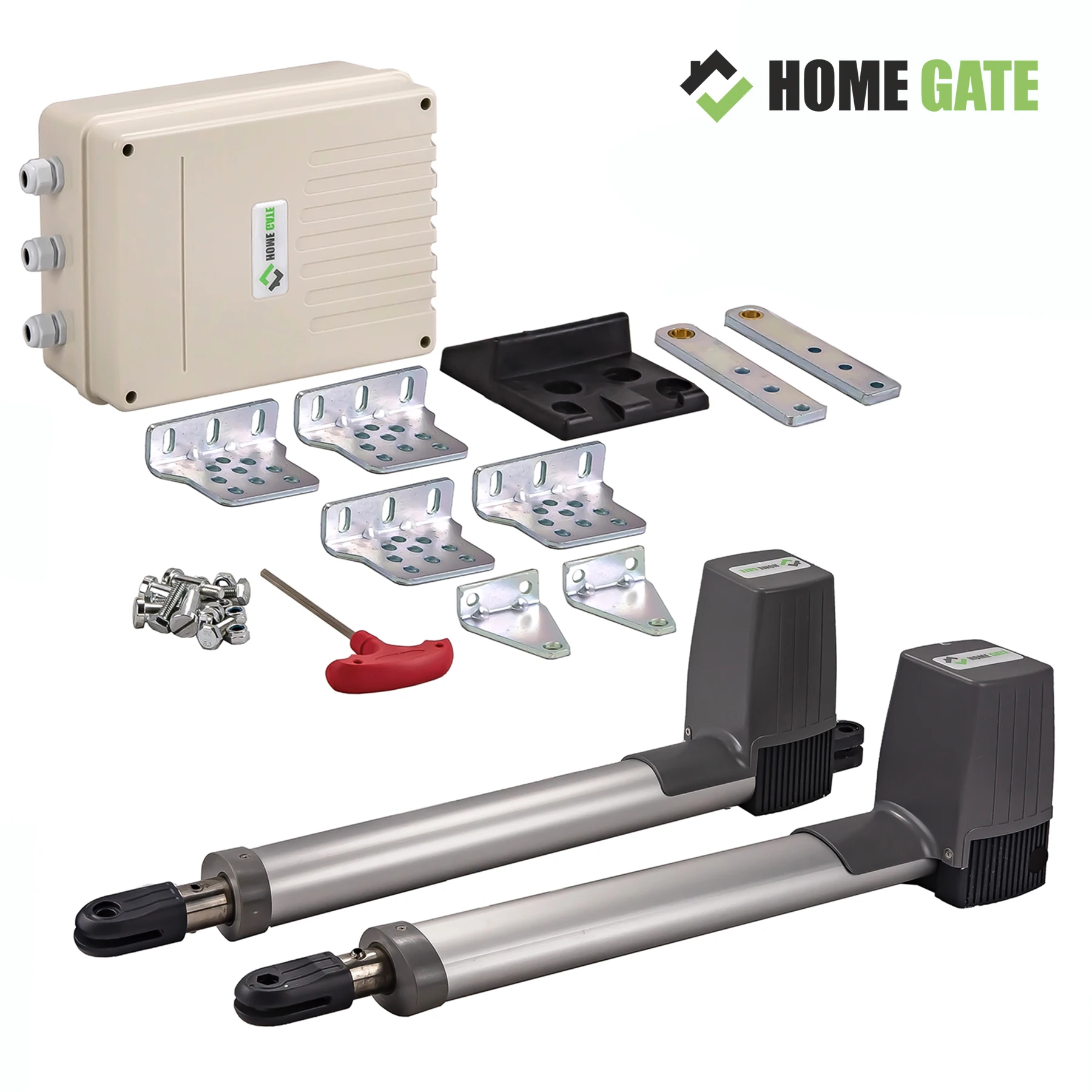 Комплект автоматики для распашных ворот 300DC Home Gate. Привод, лампа, фотоэлементы.
Комплект автоматики для распашных ворот 300DC Home Gate. Привод, лампа, фотоэлементы.