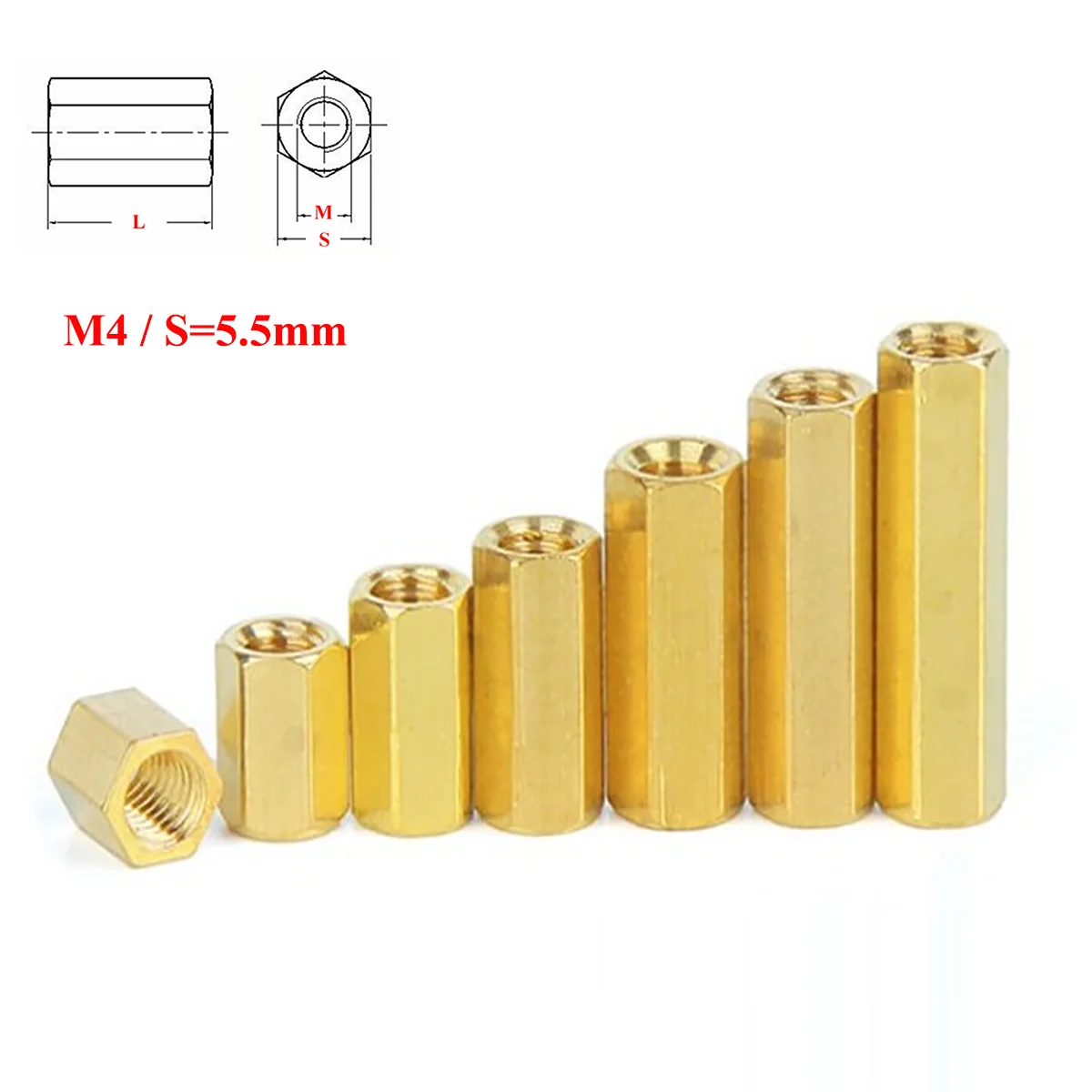 

5/10pcs M4 / S=5.5mm Brass Hex Standoff Pillars Hexagon Female Threaded Studs Sleeving PCB Motherboard Spacer Nuts Hollow Column