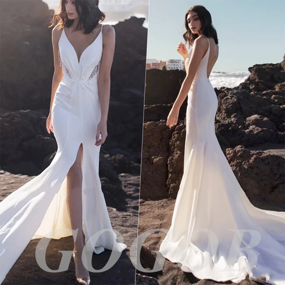 GOGOB Sexy V-neck Soft Satin Wedding Dresses R011 Mermaid Boho Sleeveless Slit Beading Bridal Gowns Backless Vestido De Novia
GOGOB Sexy V-neck Soft Satin Wedding Dresses R011 Mermaid Boho Sleeveless Slit Beading Bridal Gowns Backless Vestido De Novia