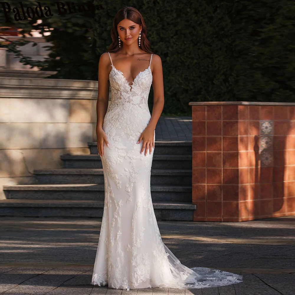 Paloda Elegant Button Sleeveless Wedding Dresses For Bride V-Neck Mermaid Backless Spaghetti Straps Tulle Court Train Pleat 
Paloda Elegant Button Sleeveless Wedding Dresses For Bride V-Neck Mermaid Backless Spaghetti Straps Tulle Court Train Pleat