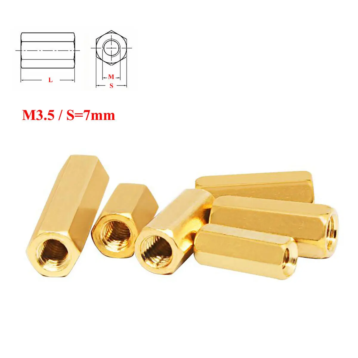 

5pcs M3.5 / S=7mm Brass Hex Standoff Pillars Hexagon Female Threaded Studs Sleeving PCB Motherboard Spacer Nuts Hollow Column