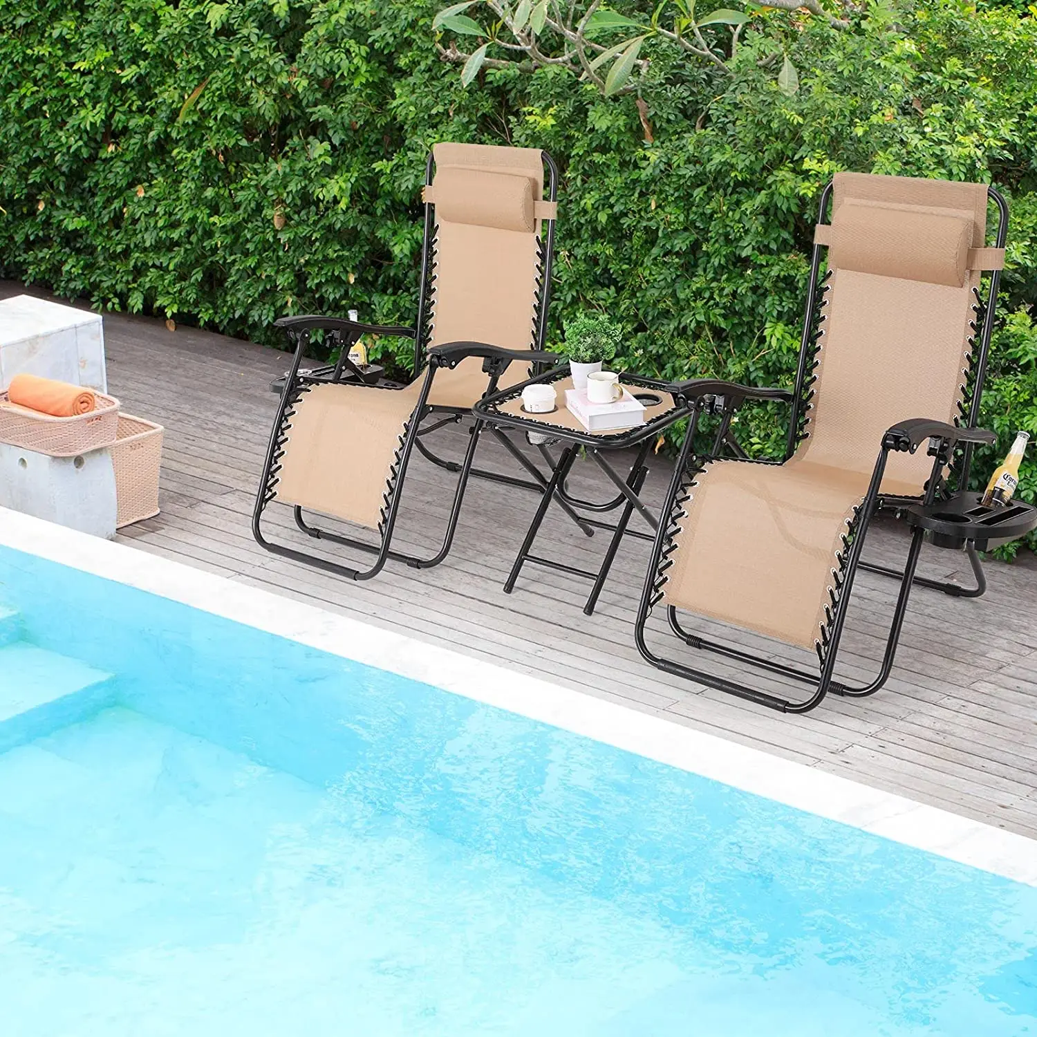 Homfa 3Pcs Outdoor Zero Gravity Chair Set, Adjustable & Folding Patio Reclining Lounge Chair, Beige
Homfa 3Pcs Outdoor Zero Gravity Chair Set, Adjustable & Folding Patio Reclining Lounge Chair, Beige