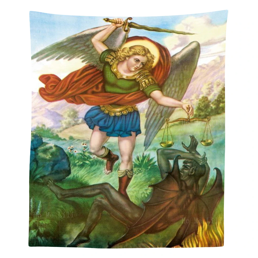 

Chaplet Of Saint Michael The Archangel Trampling Down The Demons Apocalypse Icon Tapestry By Ho Me Lili For Livingroom Decor