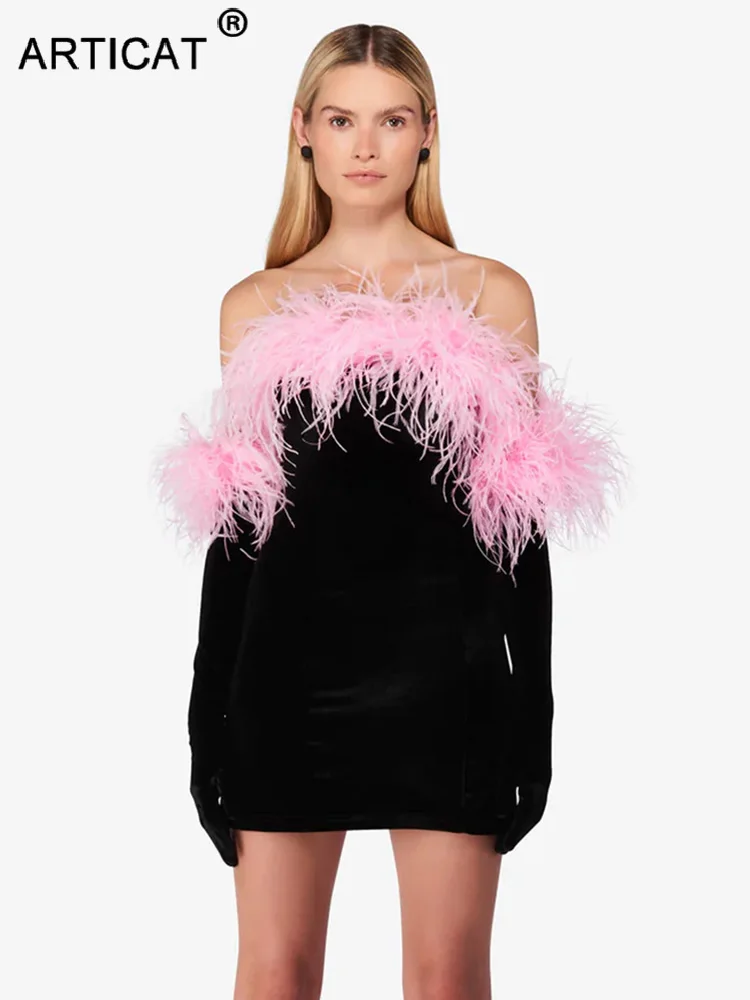 Articat Sexy Feathers Mini Evening Dress Long Sleeves Gloves Flannel Strapless Bodycon Dresses Autumn Winter Elegant Partywear
Articat Sexy Feathers Mini Evening Dress Long Sleeves Gloves Flannel Strapless Bodycon Dresses Autumn Winter Elegant Partywear