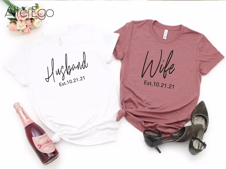 Husband And Wife Shirts Just Married Tees Honeymoon Trip Crew-Neck T-Shirts Loose Plus Size Unisex Tops Men & Women Short Sleeve
Husband And Wife Shirts Just Married Tees Honeymoon Trip Crew-Neck T-Shirts Loose Plus Size Unisex Tops Men & Women Short Sleeve
