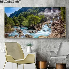Natural Waterfall Tree Landscape Canvas Painting Sky Wall Art Pictures Posters and Prints for Living Room Home Decor No Frame