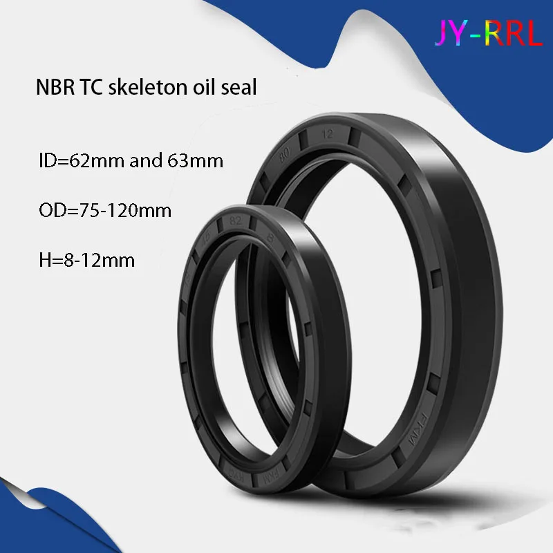 

Black NBR TC/FB/TG4 Skeleton Oil Seal ID 62mm-63mm OD 75-120mm Thickness 8-12mm Nitrile Butadiene Rubber Gasket Sealing Rings
