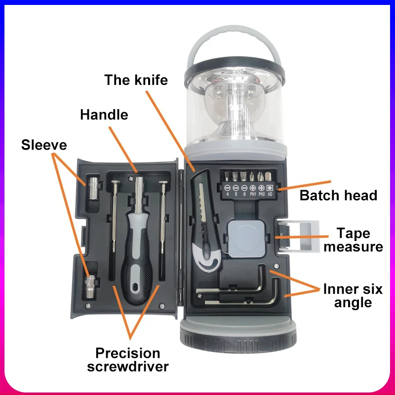 Precision Screwdriver Sleeve Handle Knife Batch Head Tape Measure Inner Six Angle Camping Light Portable Outdoor Repair Tool Set
Precision Screwdriver Sleeve Handle Knife Batch Head Tape Measure Inner Six Angle Camping Light Portable Outdoor Repair Tool Set