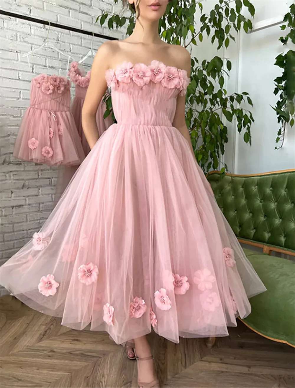 A-Line Evening Dresses Elegant Formal Ankle Length Sleeveless Strapless Tulle with Appliques Pure Color robes de soirée 2022
A-Line Evening Dresses Elegant Formal Ankle Length Sleeveless Strapless Tulle with Appliques Pure Color robes de soirée 2022