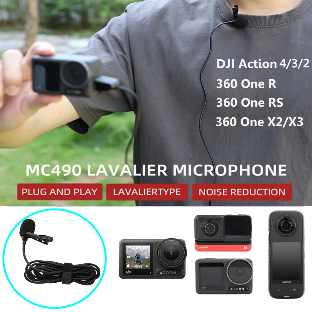 

Lavalier Microphone Clip-on Lav Mini Mic Video Recording Interviews Living For DJI OSMO Action 4 /Insta360 X3/ ONE RS Accessory