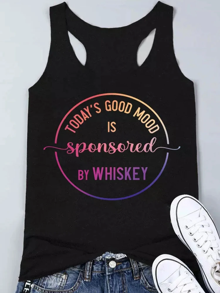 

Today's Good Mood Is Sponsored By Whiskey Summer Tank Camis O-Neck Sleeveless Tank Top Casual Loose Tee Shirt Streetwear 2022