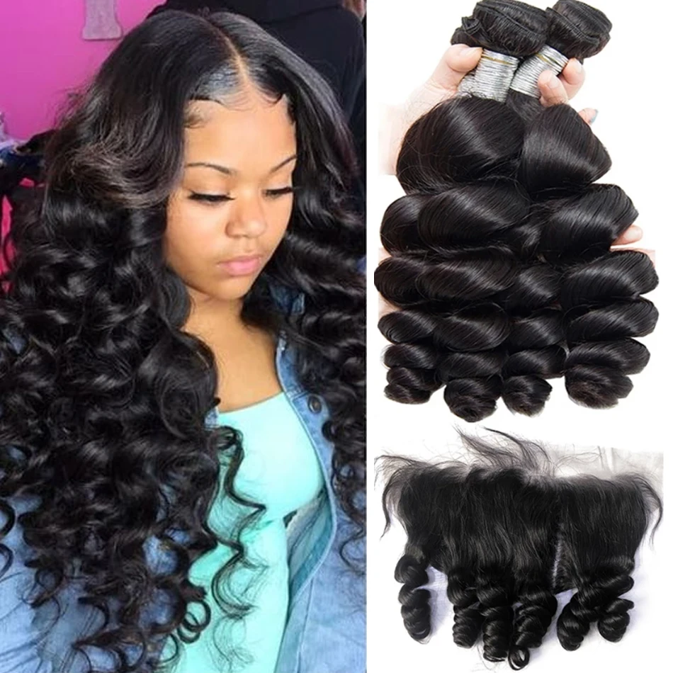 

Loose Wave Weaving Bundles With Lace Closure 12A Unprocessed Virgin Brazilian Best Human Hair 3Bundles With 13*4 Frontal Closure