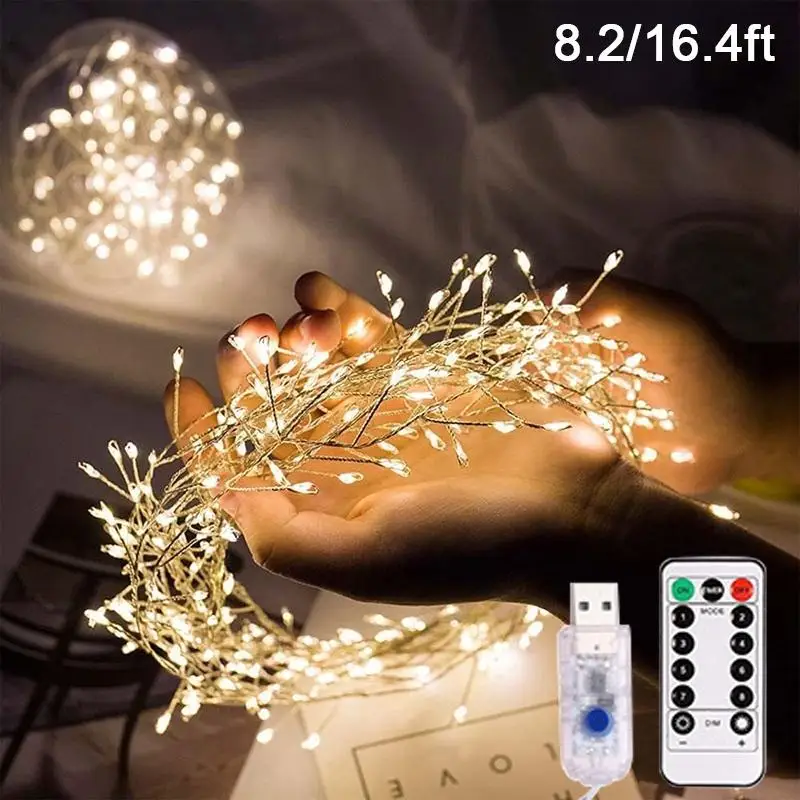 USB Operated Copper Wire Garland Fairy Lights Fairy Cluster Firecrackers Remote Control 8 Modes String Light For Garden Decor
USB Operated Copper Wire Garland Fairy Lights Fairy Cluster Firecrackers Remote Control 8 Modes String Light For Garden Decor