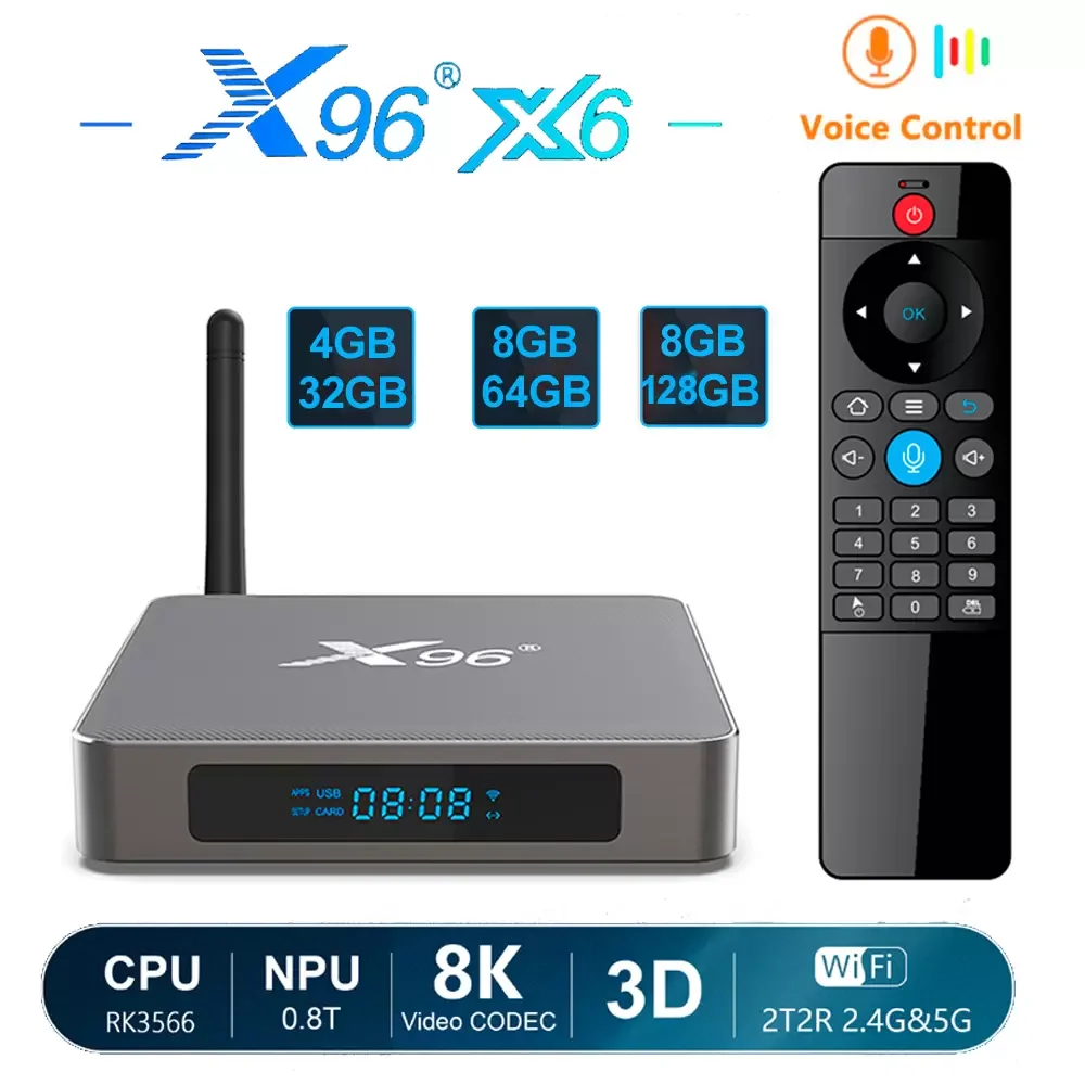 X96 X6 TV Box Android 11 Rockchip RK3566 5Ghz WIFI Streaming Media Player 8G 128G 1080p IPTV OTT
X96 X6 TV Box Android 11 Rockchip RK3566 5Ghz WIFI Streaming Media Player 8G 128G 1080p IPTV OTT