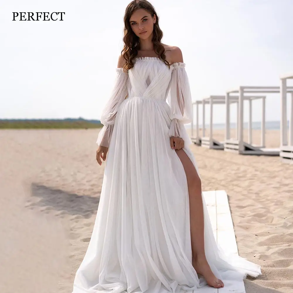 PERFECT Bohemian Strapless Wedding Dresses Detachable Puffy Sleeves Backless Tulle Bridal Gowns Side Split A-Line Robe De Mariée
PERFECT Bohemian Strapless Wedding Dresses Detachable Puffy Sleeves Backless Tulle Bridal Gowns Side Split A-Line Robe De Mariée