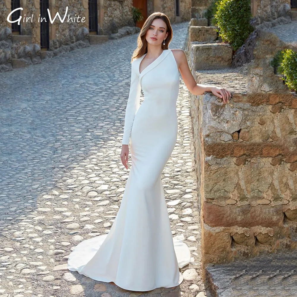 Simple Long Sleeves Mermaid Wedding Dress Sexy Open Back Fishtail Bride Dresses Sexy One Shoulder Sweep Train Wedding Gowns
Simple Long Sleeves Mermaid Wedding Dress Sexy Open Back Fishtail Bride Dresses Sexy One Shoulder Sweep Train Wedding Gowns