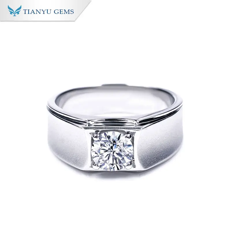 

Tianyu Gems 925 Silver Wedding Rings for Men 1ct Sparkle 6.5mm DF VVS Round Moissanite Diamonds 18K Gold Plated Engagement Ring