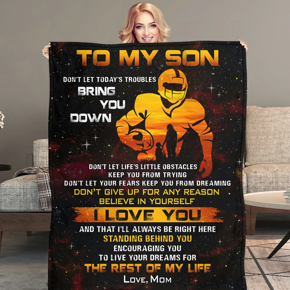 Personalized Ultra Breathable Warm Blanket Letters to Son Blanket Fashion Print Soft Quilt Mother Encouragement and Love
Personalized Ultra Breathable Warm Blanket Letters to Son Blanket Fashion Print Soft Quilt Mother Encouragement and Love